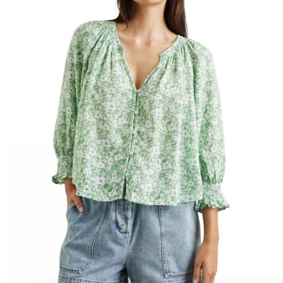 Rails Mariah Blouse Top Green Texture Floral - Picture 1 of 11